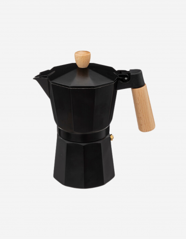 CAFETERA ITALIANA NEGRA ASA MADERA 6 TZS