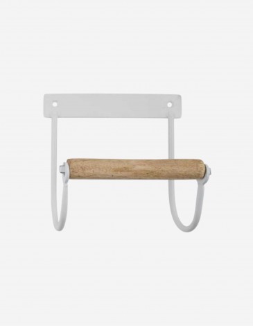 PORTARROLLOS METAL BLANCO BARRA DE MADERA