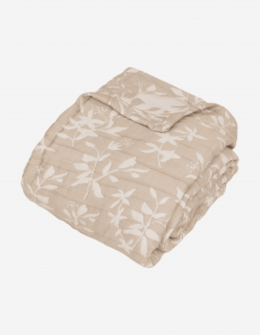 COLCHA DE FLORES 240X260 BEIGE LINO