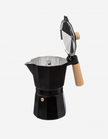 CAFETERA ITALIANA NEGRA ASA MADERA 6 TZS