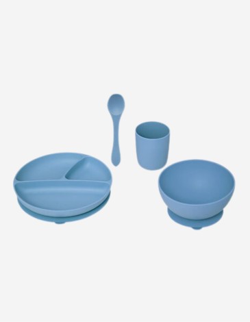 SET DE COMIDA 4 PZAS SILICONA AZUL KIDS 