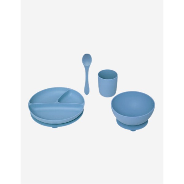 SET DE COMIDA 4 PZAS SILICONA AZUL KIDS 