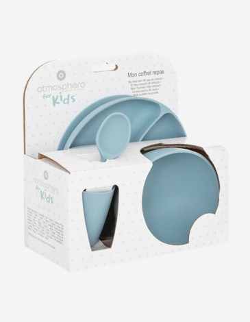 SET DE COMIDA 4 PZAS SILICONA AZUL KIDS 