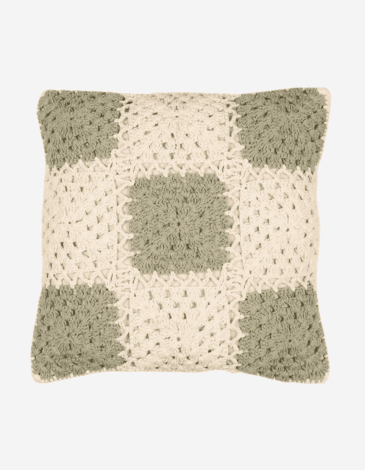 FUNDA COJÍN DE GANCHILLO CREMA/VERDE