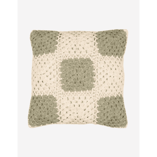 FUNDA COJÍN DE GANCHILLO CREMA/VERDE