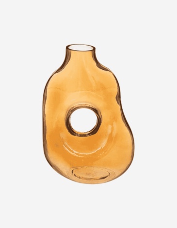 JARRÓN "DONUT", VIDRIO, ÁMBAR, H24,5 CM