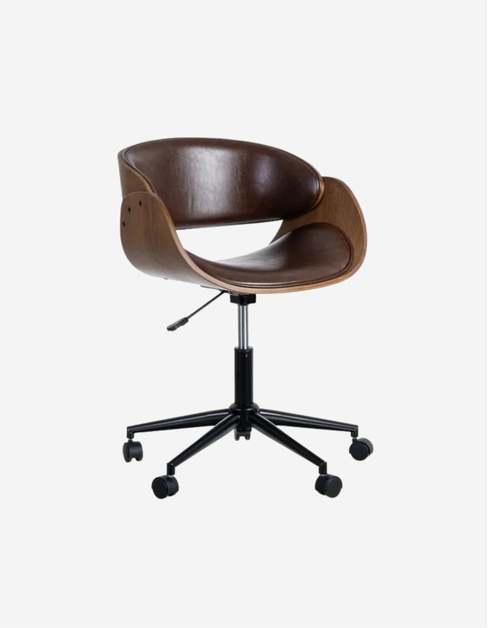 SILLA RUEDAS MARRÓN MADERA/SIMIL PIEL 59X64X88 CM