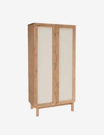 ARMARIO DE MADERA MACIZA Y TEJIDO DE LINO EN TONO 
