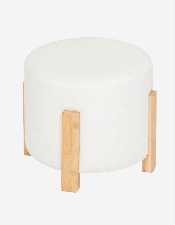 PUF BANSA BLANCO CON PATAS DE BAMBÚ