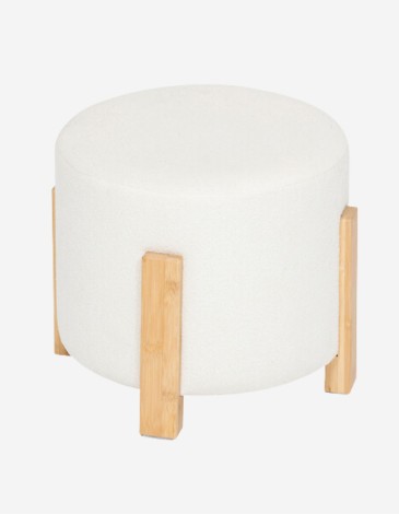PUF BANSA BLANCO CON PATAS DE BAMBÚ