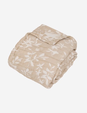 COLCHA DE FLORES 240X260 BEIGE LINO