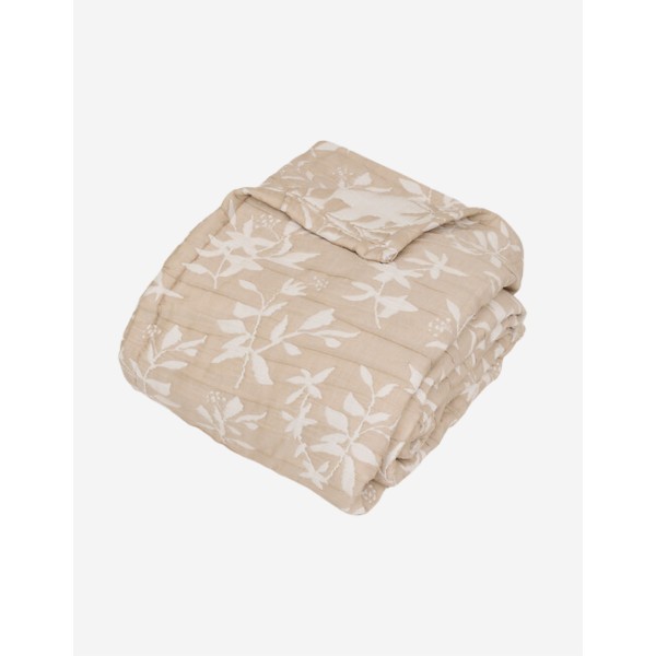 COLCHA DE FLORES 240X260 BEIGE LINO