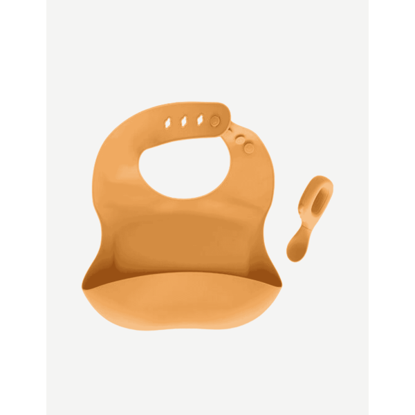 SET DE BABERO Y CUCHARA SILICONA OCRE