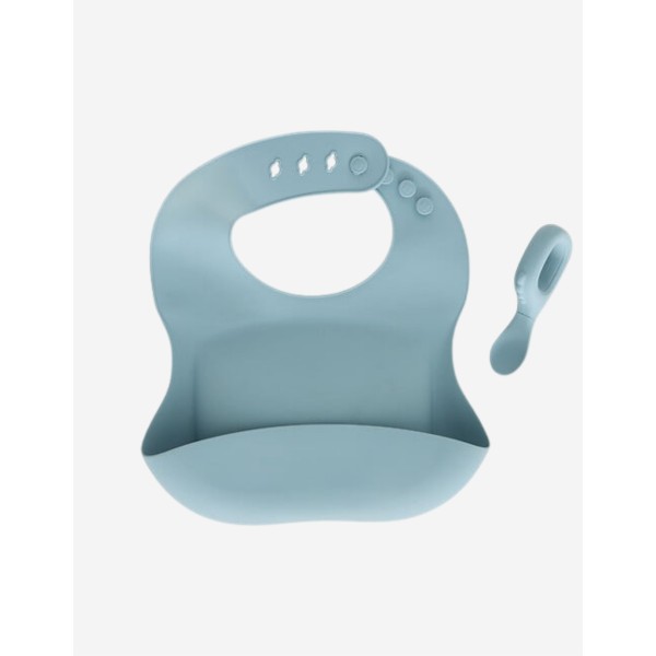 SET DE BABERO Y CUCHARA YUM SILICONA AZUL 