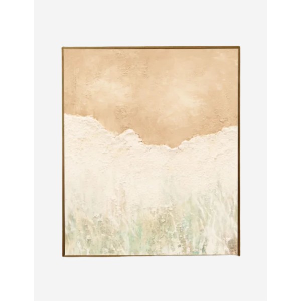 CUADRO BEIGE Y BLANCO DECORATIVO CON BASTIDOR DE M