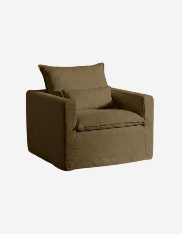 SILLÓN DE ALGODÓN Y LINO DESENFUNDABLE TONO VERDE 