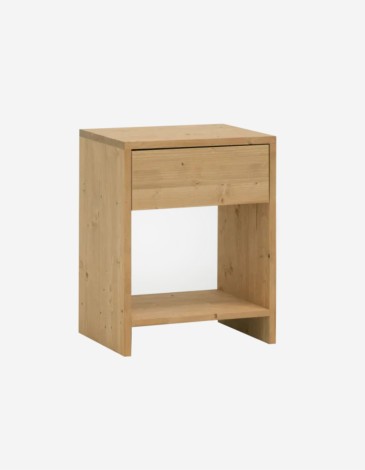 MESITA DE NOCHE DE MADERA MACIZA CON UN CAJÓN EN T