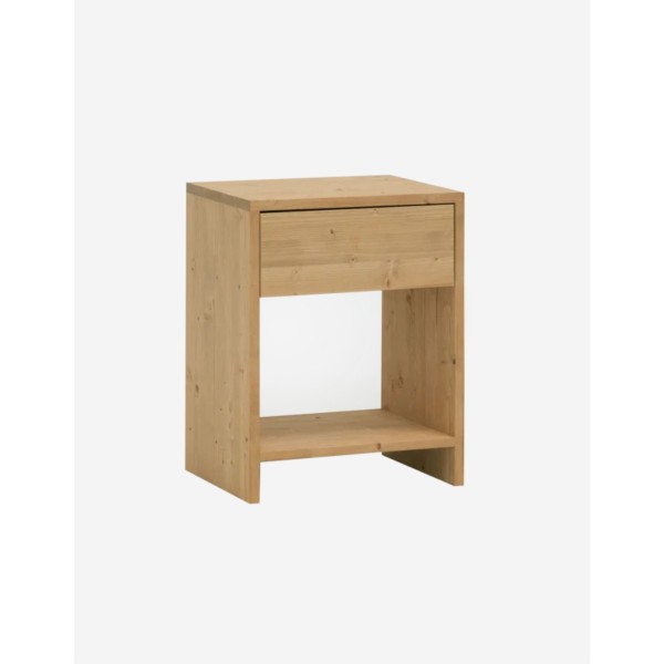 MESITA DE NOCHE DE MADERA MACIZA CON UN CAJÓN EN T