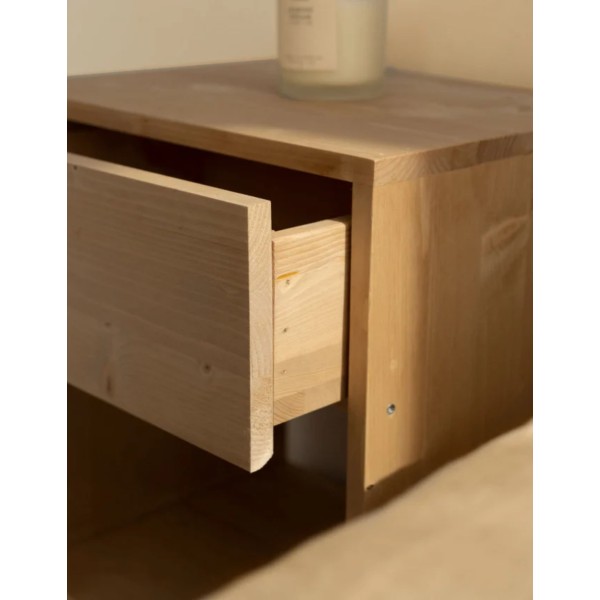 MESITA DE NOCHE DE MADERA MACIZA CON UN CAJÓN EN T
