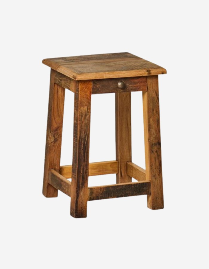TABURETE DE MADERA CON CAJÓN PEQUEÑO 30X45X30