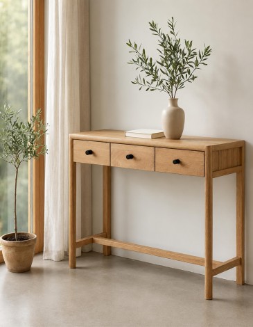CONSOLA NATURAL DE MADERA DE MANGO 90X30X80 CM